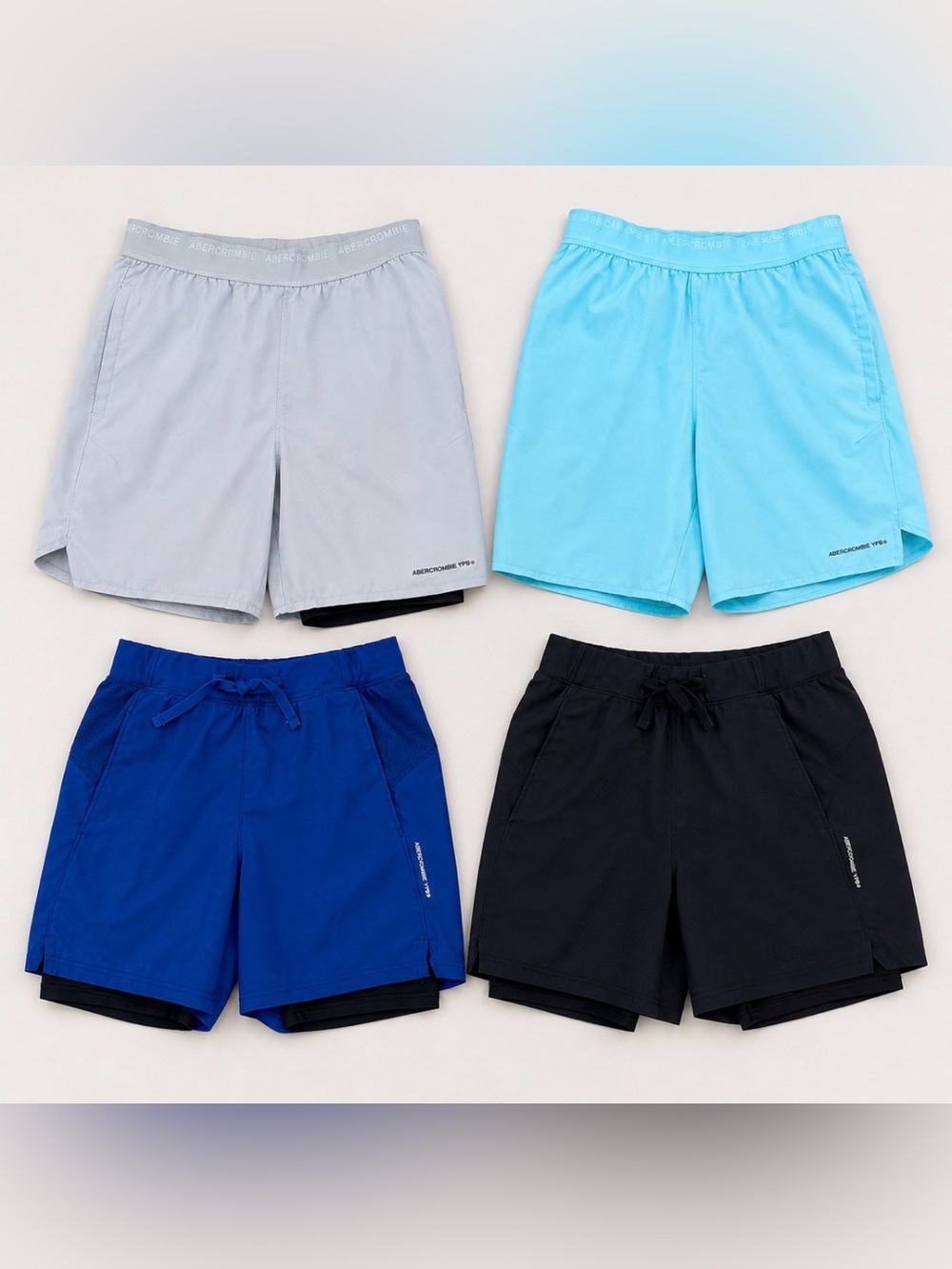 Abercrombie Kids Boys YPB MotionTEK Twofer Shorts Lot of 4 Blue Gray Black 11/12